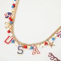 USA Flag Star Bow Bead Necklace