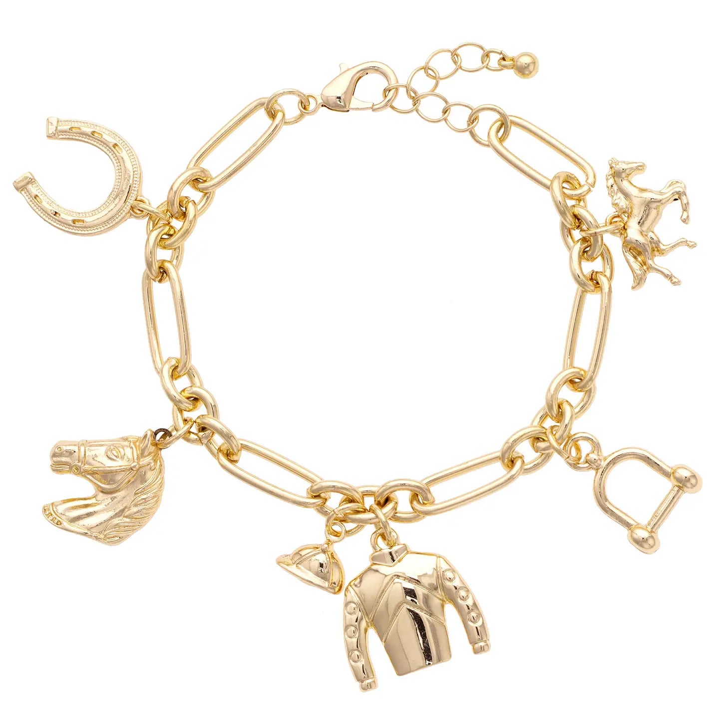 Blazing Saddles Equestrian Charm Bracelet in Shiny Gold